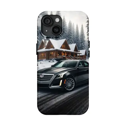 Cadillac CTS Dark Sedan Snowy Forest Cabin