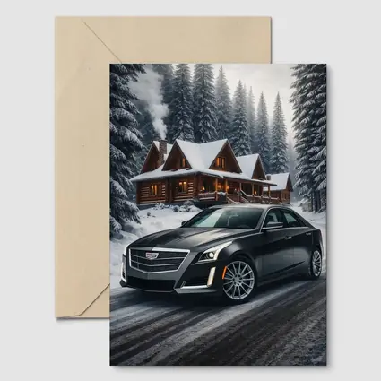 Cadillac CTS Dark Sedan Snowy Forest Cabin