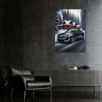 Cadillac CTS Dark Sedan Snowy Forest Cabin
