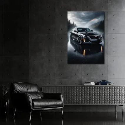 Cadillac CTS Black Sedan Rainy Forest Road