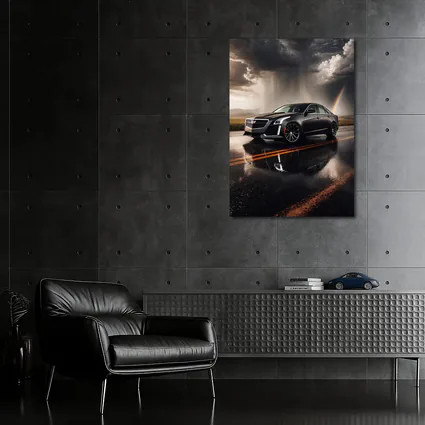 Cadillac CTS On Wet Road Storm Sky