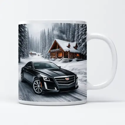 Cadillac CTS Black Sedan Snowy Winter Forest
