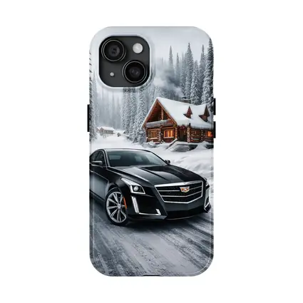 Cadillac CTS Black Sedan Snowy Winter Forest