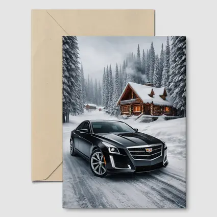 Cadillac CTS Black Sedan Snowy Winter Forest