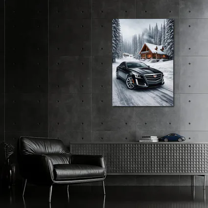 Cadillac CTS Black Sedan Snowy Winter Forest
