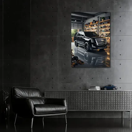 Cadillac Escalade Black SUV Inside Garage