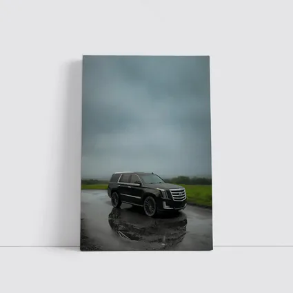 Black Cadillac Escalade Rainy Overcast Day