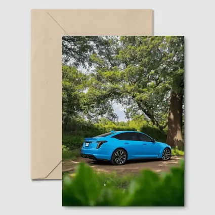 Cadillac CT5 Blue Parked Forest Setting