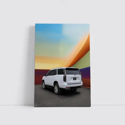 Cadillac Escalade White Against Colorful Wall