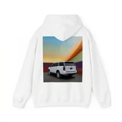 Cadillac Escalade White Against Colorful Wall