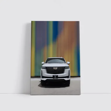Cadillac Escalade White Front Colorful Wall
