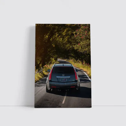 Cadillac CTS Wagon Driving Through Forest Road