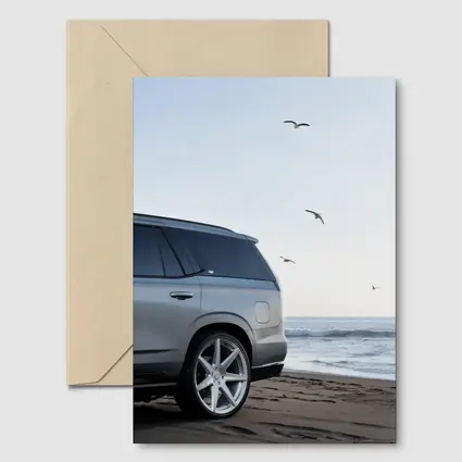 Cadillac Escalade Silver SUV Beach Scene