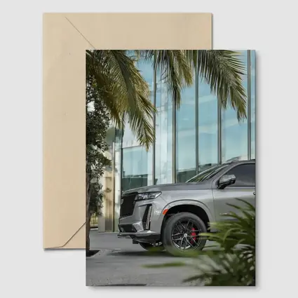 Cadillac Escalade Gray SUV Palm Tree