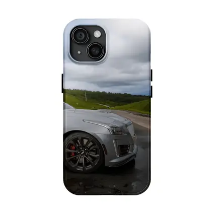 Cadillac CTS Silver Sedan Wet Road