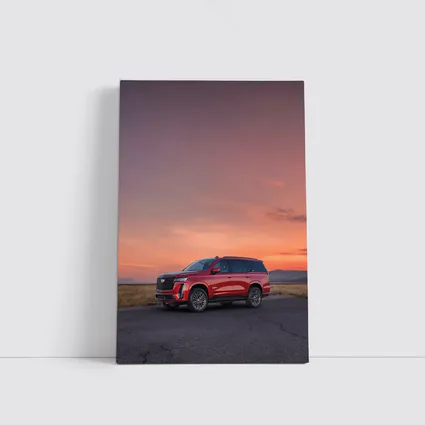Cadillac Escalade Red SUV Sunset Sky