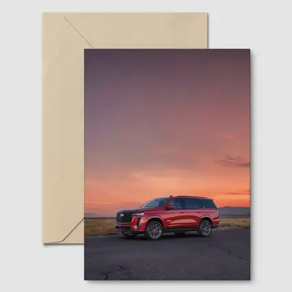 Cadillac Escalade Red SUV Sunset Sky