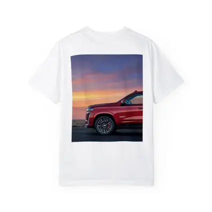Cadillac Escalade Red SUV Sunset Sky