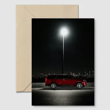 Cadillac Escalade Red Night City Skyline