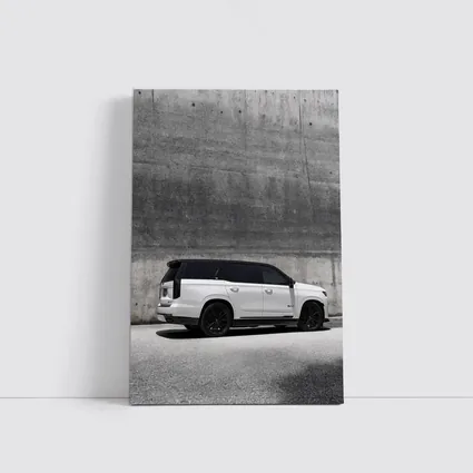 Cadillac Escalade White SUV Concrete Wall