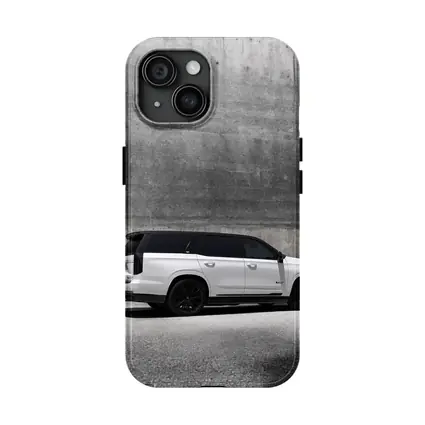 Cadillac Escalade White SUV Concrete Wall