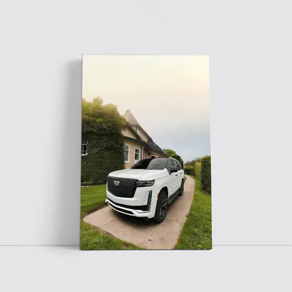 White Cadillac Escalade Parked Estate Driveway