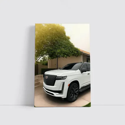 White Cadillac Escalade Parked Suburban Driveway