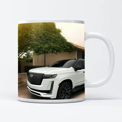 White Cadillac Escalade Parked Suburban Driveway