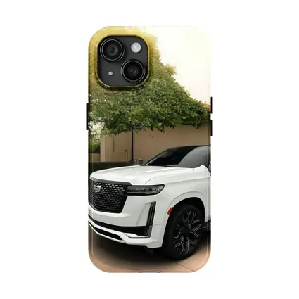 White Cadillac Escalade Parked Suburban Driveway