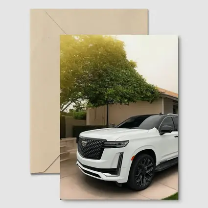 White Cadillac Escalade Parked Suburban Driveway