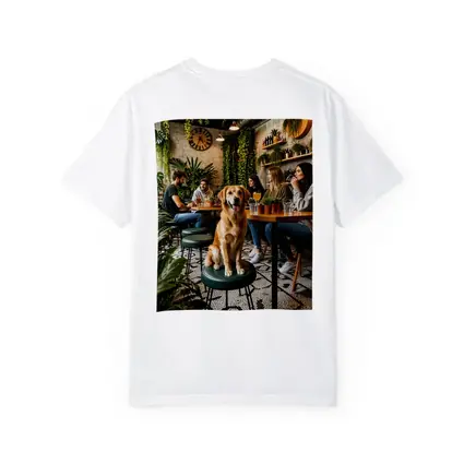 Golden Retriever Sitting in Cozy Cafe