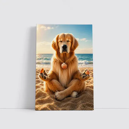 Golden Retriever Meditating on Sunny Beach