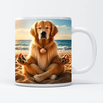 Golden Retriever Meditating on Sunny Beach