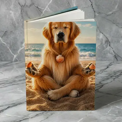 Golden Retriever Meditating on Sunny Beach
