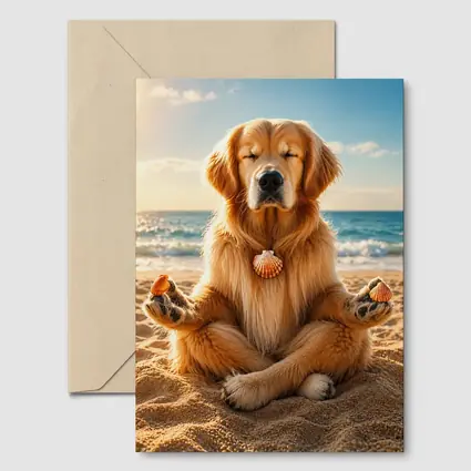 Golden Retriever Meditating on Sunny Beach