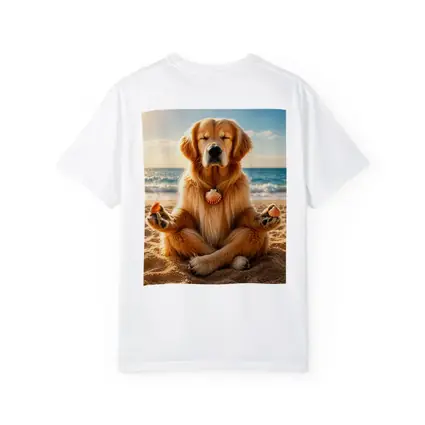 Golden Retriever Meditating on Sunny Beach