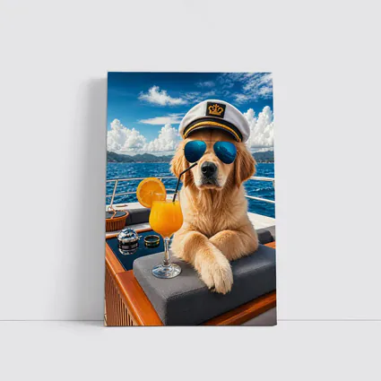 Golden Retriever Captain Relaxing on Luxury Yacht