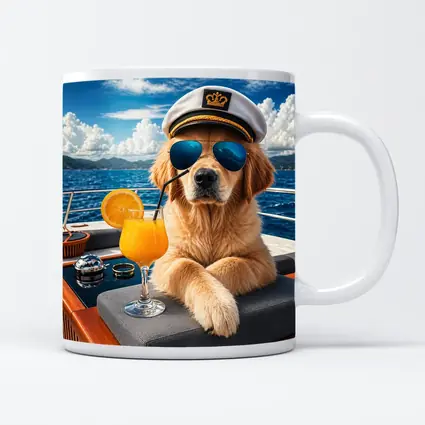 Golden Retriever Captain Relaxing on Luxury Yacht