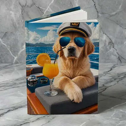 Golden Retriever Captain Relaxing on Luxury Yacht