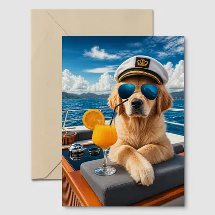Golden Retriever Captain Relaxing on Luxury Yacht
