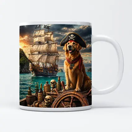 Golden Retriever Pirate Captain Sailing Ship Sea