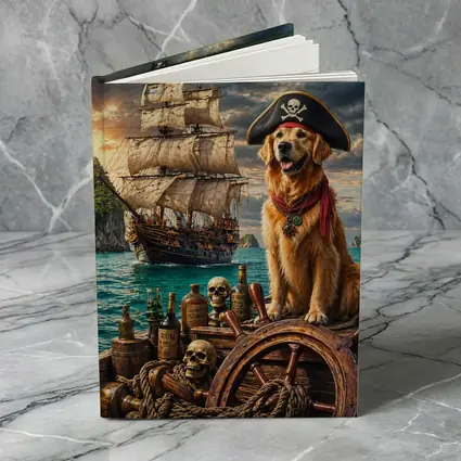 Golden Retriever Pirate Captain Sailing Ship Sea