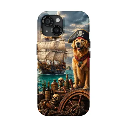 Golden Retriever Pirate Captain Sailing Ship Sea