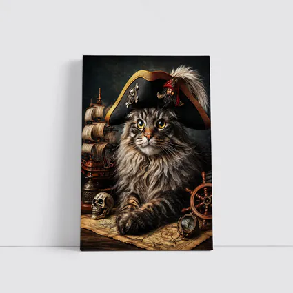 Maine Coon Cat Pirate Captain Nautical Scene