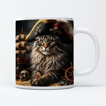 Maine Coon Cat Pirate Captain Nautical Scene