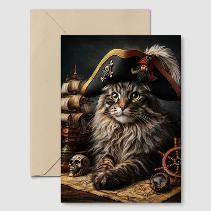 Maine Coon Cat Pirate Captain Nautical Scene