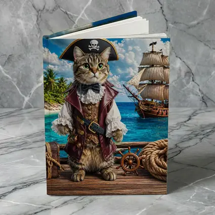 Tabby Cat Pirate Captain Tropical Island Ship