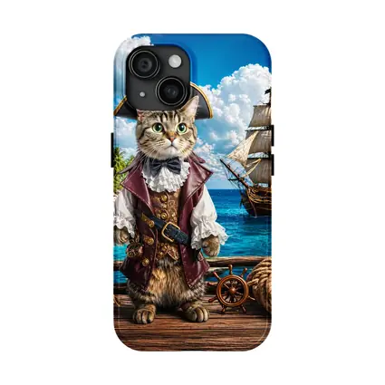 Tabby Cat Pirate Captain Tropical Island Ship