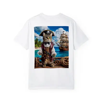 Tabby Cat Pirate Captain Tropical Island Ship
