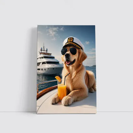 Golden Retriever Captain Relaxing on Luxury Yacht